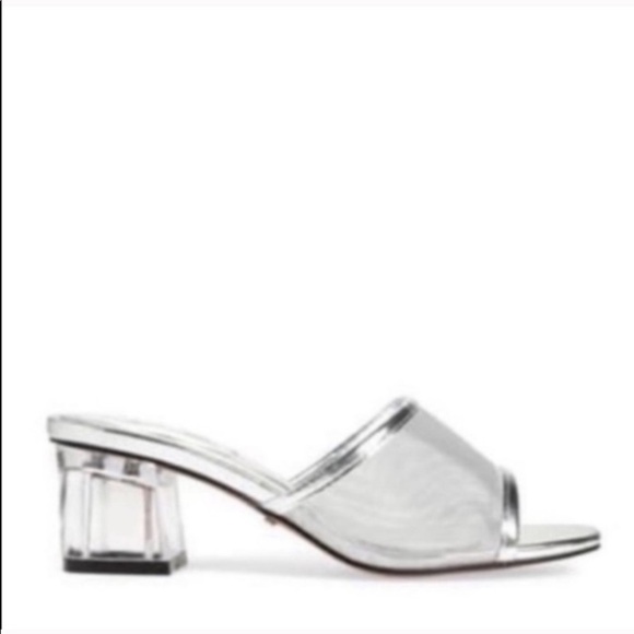 TopShop Silver Dusty Clear Block Heel Slides - Picture 3 of 6